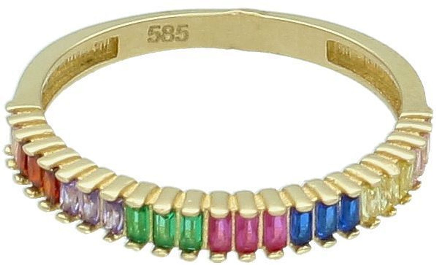 Pierścionek damski złoty rozmiar 12, próba 585 z kolorowymi cyrkoniami PI 6511A 585 Ten delikatny pierścionek damski wykonany ze złota próby 585 zachwyca subtelnością i radosnym akcentem 1.jpg